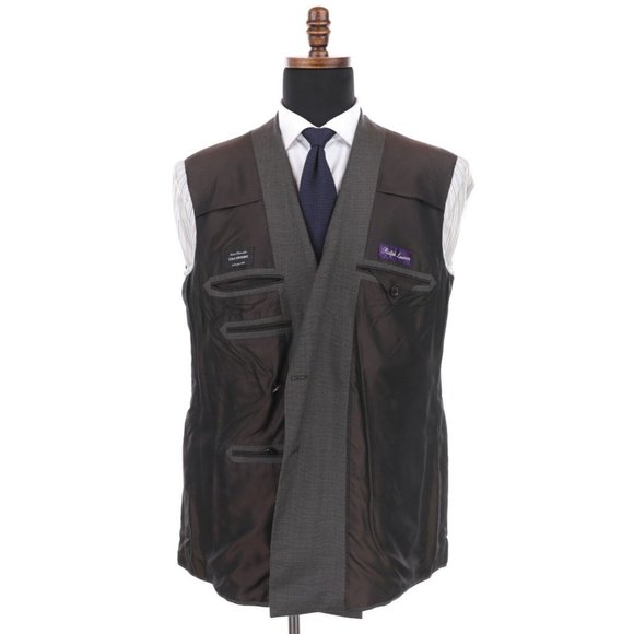 Ralph Lauren Purple Label Suit 42L Brown/Tan Birdseye Double Breasted Wool - Picture 9 of 16